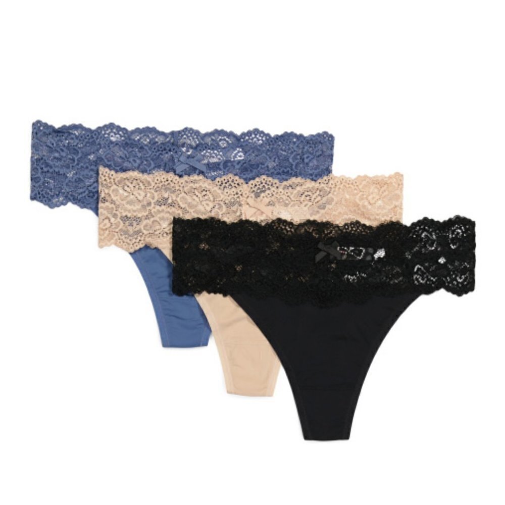 NWT Skarlett Blue Women's 3-Pack Goddess Lace Trim Thong